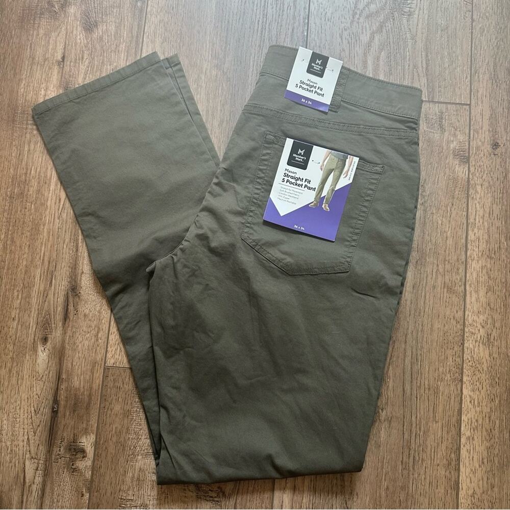 NWT!! Men's Mason Straight Fit 5-Pocket Pants, Faded Olive Green, 36 x 34